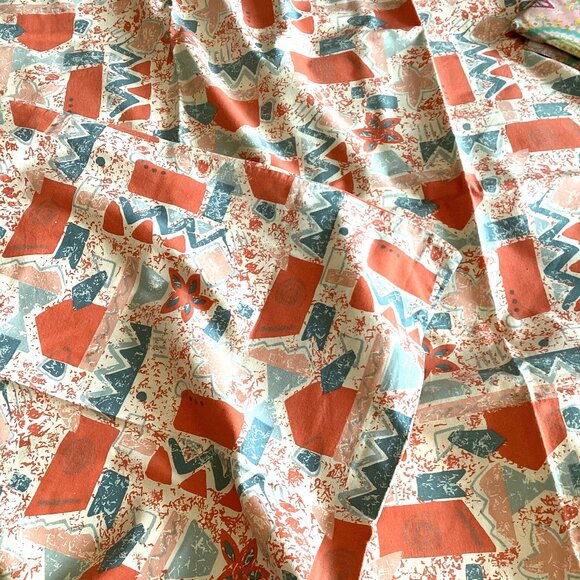 Twin Duvet Cover 53" x 75" Orange Blue Bedding Button Closure Cotton - Picture 2 of 3